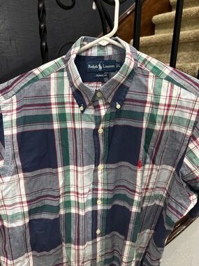 Large classic fit Ralph Lauren Plaid Button-Down Shirt in Navy, Green & Red